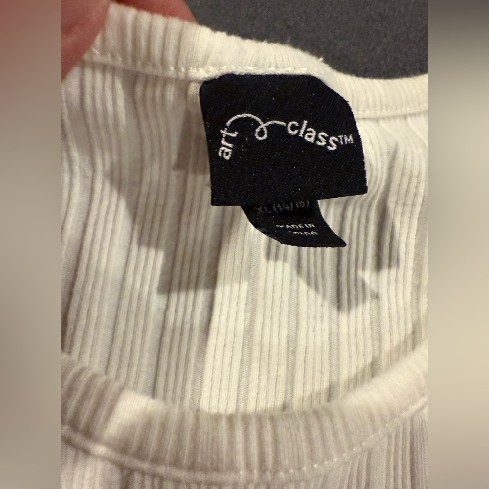 White Ribbed Button-Front Dress - Girls XL (14/16) - Picture 9 of 12